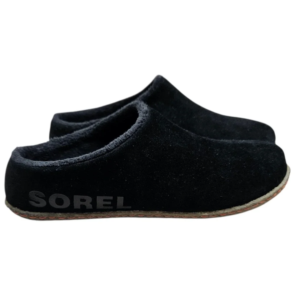 Sorel Lanner Ridge Mules Black Suede Faux Fur Lined Clog Slippers kid's Size 4